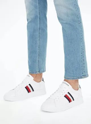 Men's Essential Leather Signature Tape Trainers -  Leather upper, White 