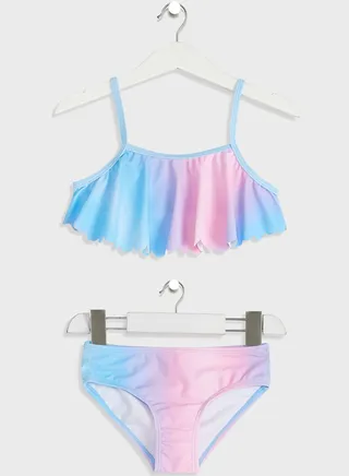 Youth Laser Cut Gradient Print Bikini Set 