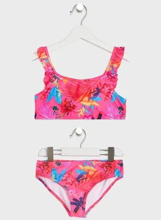 Youth Bright Print Bikini With Frills 