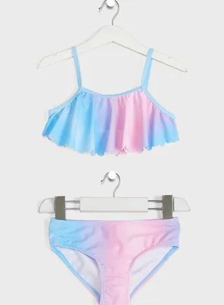 Kids Laser Cut Gradient Print Bikini Set 