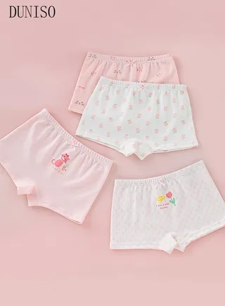 4 Pack Girl's Boxers Briefs Set Kid's Cotton Underwear Short Briefs Breathable and Soft Underpants with High Elastic Waistband Soft Little Girl Pants 