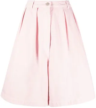 Pleated Denim Shorts