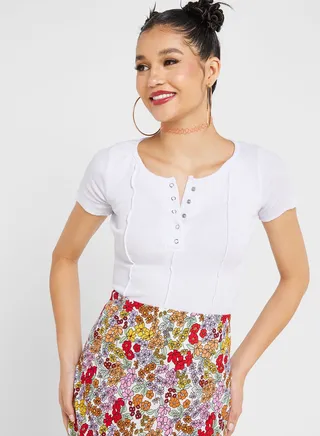 Urban Minx Seam Detail Button T-Shirt 