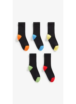 Black Colour Block Socks 5 Pack 