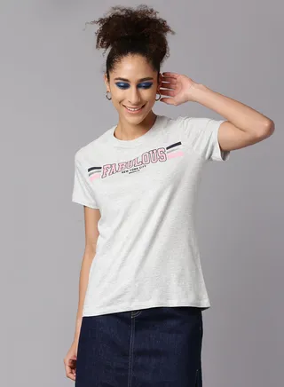 Graphic Printed Crew Neck T-Shirt Grey Melange 