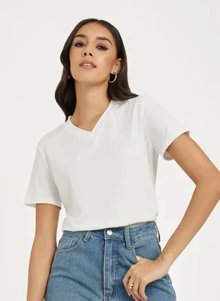Ribbed Regular Fit V Neck T-Shirt