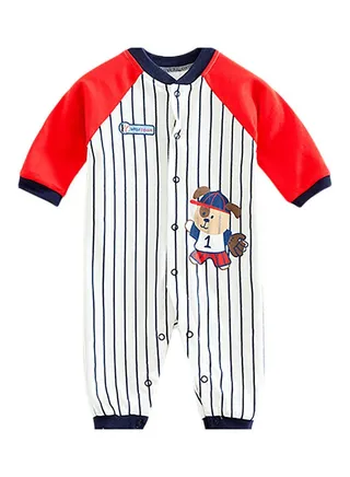 Raglan Sleeve Striped Romper Red/Blue/White 