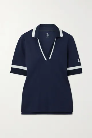 Bogner - Elonie Striped Cotton-blend Polo Top - Blue