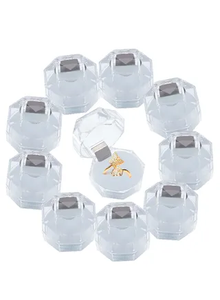 40Pcs White Transparent Plastic Ring Boxes Crystal Earrings Jewelry Storage Boxes Display Organizer Case with Foam for Storing Rings Jewelry Earrings Wedding Proposal, 1.5×1.5 Inch 