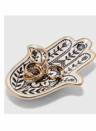 Jewelry Dish Trinket Dish Ring Dish Ceramic Hamsa Evil Eye Hand of Fatima Holder Key Trinket Plate Bowl Small Boho Home Decorative Cute Decor Jewelry Tray... 