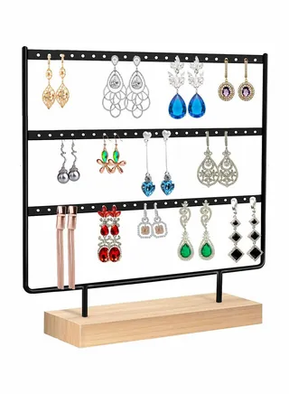 Earring Holder Stand, Hanging Jewelry Organizer, 3 Tier Tabletop Earrings Display Stand Tree for Earrings Necklace Bracelet Rings, Earring Holder for Hanging Earrings (66 Holes) 