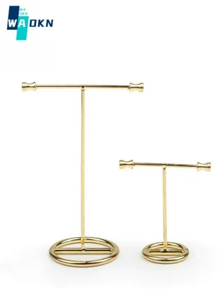 Metal 2pcs T Bar Earring Display Stand Jewelry Holders for Boutique Show Retal Photography Props【Gold- Round Base 】 