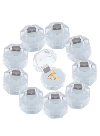 40Pcs White Transparent Plastic Ring Boxes Crystal Earrings Jewelry Storage Boxes Display Organizer Case with Foam for Storing Rings Jewelry Earrings Wedding Proposal, 1.5×1.5 Inch 