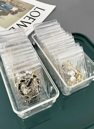 100 Pack Clear Jewelry Bags Clear Zipper Plastic Bag Self Seal PVC Rings Earrings Packing Pouch Storage Bags for Holding Jewelries (3 x 4 Inch(7x10cm)) 
