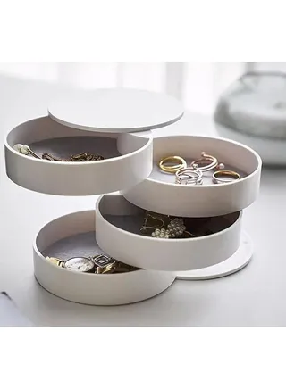 Rotating Jewelry Organizer Small Jewelry Storage Box Earring Holder for Women 5-Layer Rotating Travel Jewelry Tray Case with Lid for Bracelets Rings Bracelets White 