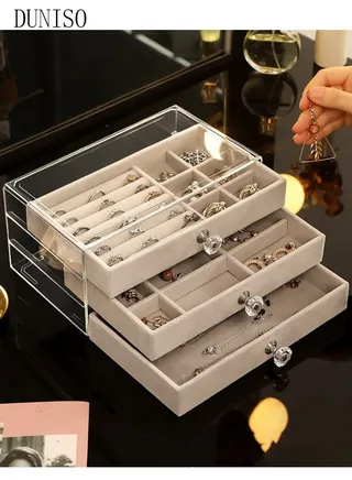 Multi-functional Jewelry Storage Boxes And Organizers for Women Girls Velvet Flannelette Earrings Rings Necklace Bracelets Jewelry Tray Storage Case 