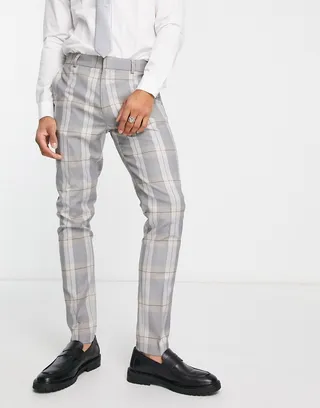 ASOS DESIGN skinny suit pants in gray check with charcoal highlight
