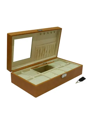 Designer Faux Leather  With Ring  And Cufflink Jewelry Storage Box Organizer 
