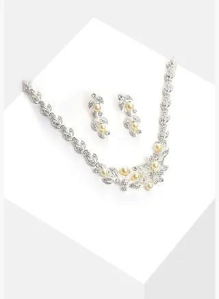 Silver Plated Designer Stone Necklace and Earring Set Jewellery Set
