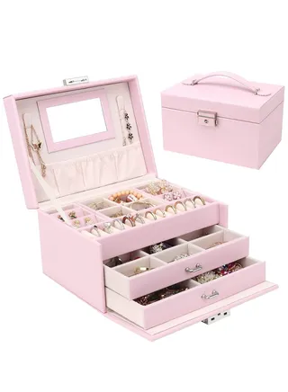 Jewellery Box with Drawers for Women and Girls, PU Leather Large Jewellery Organiser for Rings, Earrings, Bracelets, Necklaces and more 