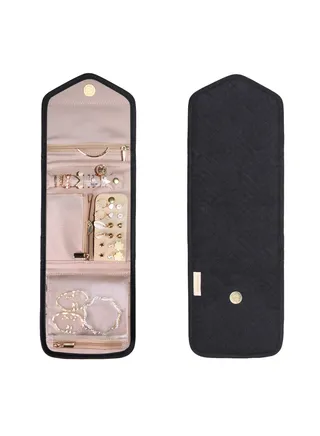 SYOSI Travel Jewellery Organiser Roll Foldable Jewelry Case for Journey-Rings, Necklaces, Bracelets, Earrings (black-mini) 