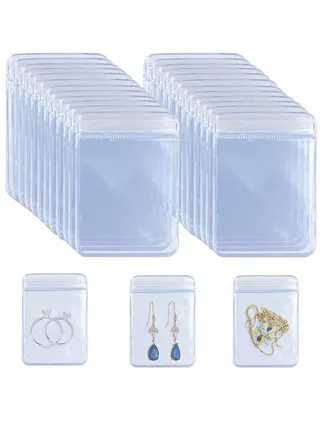 100 Pcs PVC Clear Jewelry Zipper Bag Anti Oxidation Antitarnish Plastic Packaging Earrings Rings Cellophane Wrap 