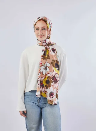 Stylish Printed Chiffon Satin Scarf Multicolour 