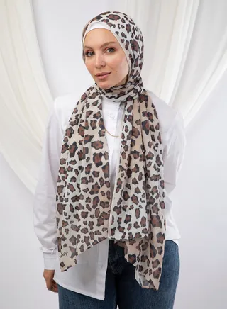 Casual Floral hijab Brown - Beige 