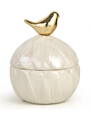 Ceramic Jewelry Storage Box Nordic Ins Style Elegant Trinket Box with Gold Bird Lid Round Jewelry Organizers for Stud Rings Necklaces Bracelets Earrings Jewelry Ring Gift Box for Women Girls 