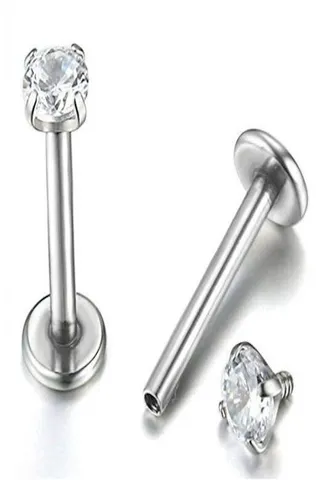 Stainless Steel Zircon Ear Piercing Jewelry Stainless Steel Diamond Cubic Zircon Studs Cartilage Earrings Helix Stud Body Piercing Jewelry Set(1.2X8X5mm) 