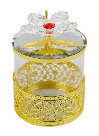 Set Of 3 Crystal Jewelry Box With Glass Lid Small Trinket Organizer Mirrored Treasure Box Ring Holder Earrings Necklace Storage Box Keepsake Gift Box For Home Dresser Decor, Gold 