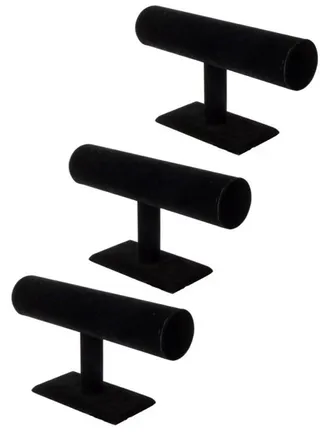 3 PCS of Black Velvet T-Bar Jewellery and Watch Display Stand Set 
