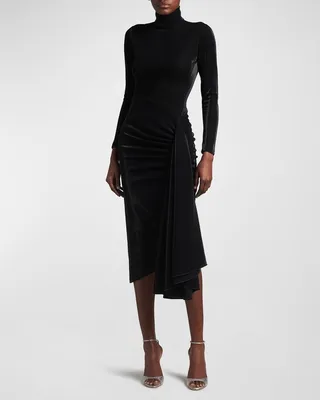 Draped Iridescent Jersey Midi Dress
