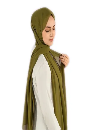 حجاب من فتاه - اسكارف - طرحة شيفون كريب مقاس مناسب - أخضر داكن 