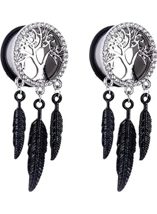 Punk Rhinestone Leaves Piercing Ear Plugs Gauges 