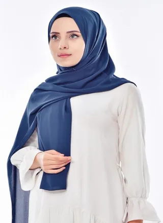 حجاب من فتاه - اسكارف - طرحة شيفون كريب مقاس مناسب - أزرق ناعم 