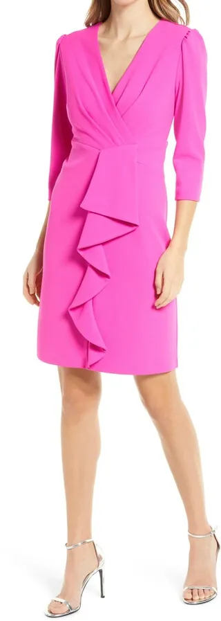 Cascade Ruffle Crepe Sheath Dress