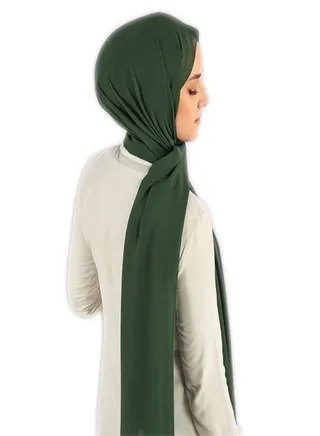 حجاب من فتاه - اسكارف - طرحة شيفون كريب مقاس مناسب - أخضر غامق 