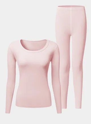 Thermal Underwear Women Ultra-Soft Long Johns Set Base Layer Skiing Winter Warm Top & Bottom-Pink 