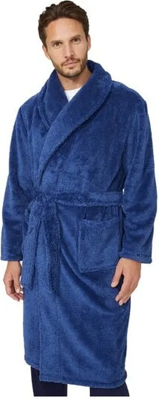 Debenhams Mens Marl Shawl Collar Bathrobe - Blue