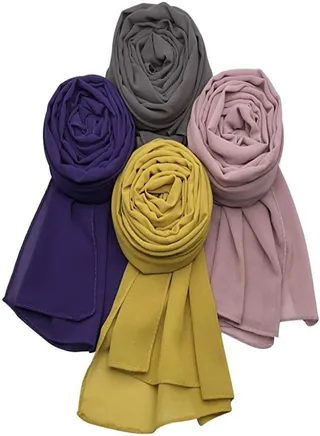 Bundle Of Four Plain Casual Chiffon Scarf Big Size - Multicolor 