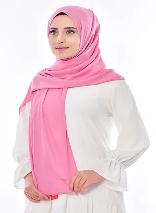 Long Chiffon Crepe Scarf - Light Fuchsia 