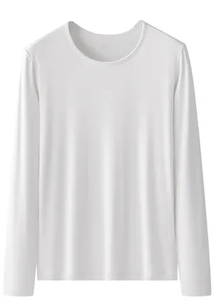 Womens Solid Color Round-Neck Thin Thermal Underwear Shirt Cold Weather Base Layer,Long Sleeve T-Shirt Loungewear White 
