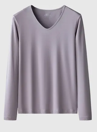Womens Solid Color V-Neck Thin Thermal Underwear Shirt Cold Weather Base Layer,Long Sleeve T-Shirt Loungewear Dusty Purple 