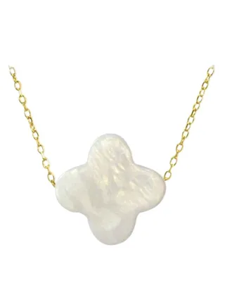 18 Karat Gold Plum Mother Of Pearl Pendant Necklace 