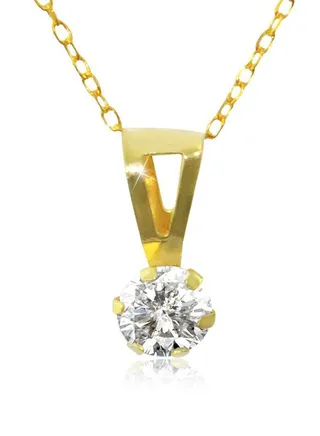 18K Solid Gold And Cubic Zircon Solitaire Necklace 