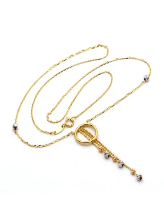 18K Real Gold 3 Colour Rosary Drop Choker Adjustable Size Necklace 