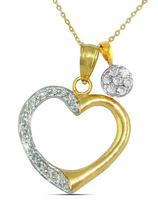 18 Karat Gold 0.07 Carat Diamonds Heart And Solitaire Pendant Necklace 