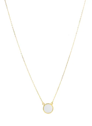 18 Karat Gold Mother Of Pearl Single Stone Necklace 