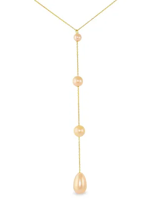 18 Karat Gold Gradual Built-in Drop Pearl Lariat Necklace 